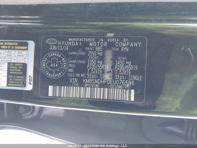 Продажа на аукционе авто 2014 Hyundai Santa Fe, vin: KM8SNDHF0EU076596, номер лота: 12516737