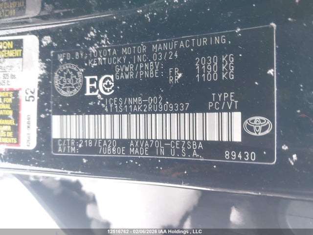 4T1S11AK2RU909337 Toyota CAMRY SE