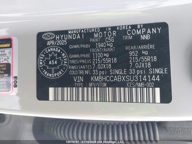 KM8HCCABXSU314144 Hyundai Kona Sel