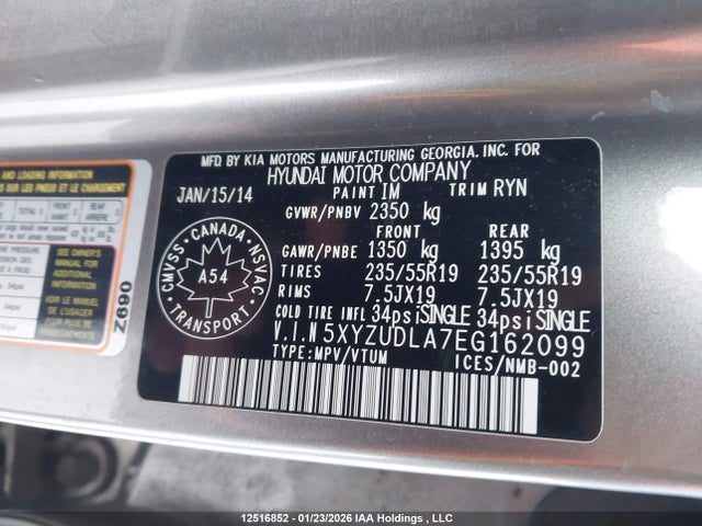 5XYZUDLA7EG162099 Hyundai Santa Fe