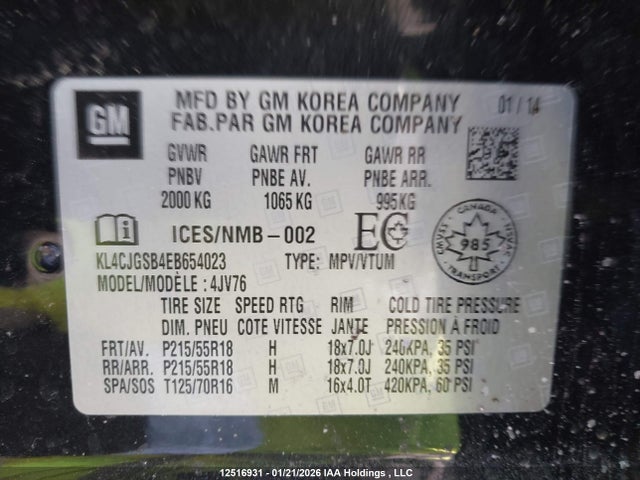 Aukcja sprzedaży 2014 Buick Encore, vin: KL4CJGSB4EB654023, numer aukcji: 12516931