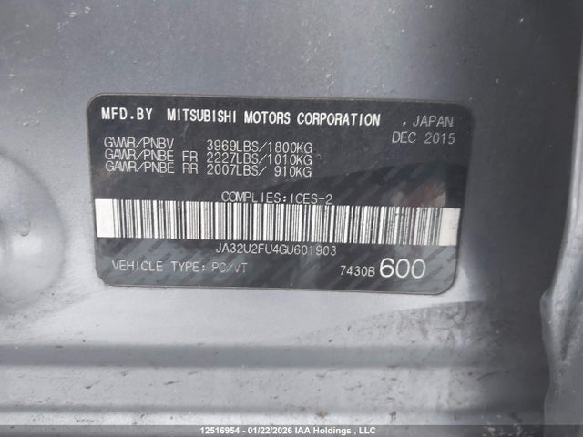 Продажа на аукционе авто 2016 Mitsubishi Lancer Es/se Ltd, vin: JA32U2FU4GU601903, номер лота: 12516954