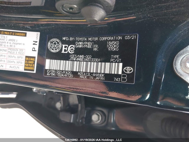 Aukcja sprzedaży 2021 Toyota Corolla Se, vin: JTNK4MBE1M3133301, numer aukcji: 12516992