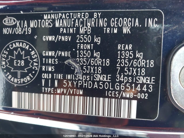 5XYPHDA50LG651443 KIA Sorento