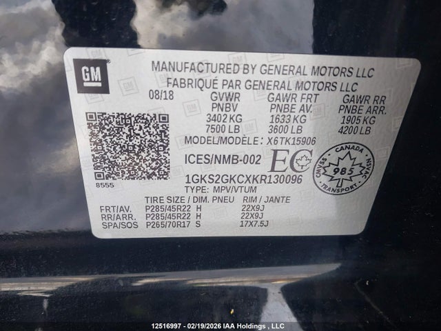 1GKS2GKCXKR130096 GMC Yukon Xl K1500 Slt