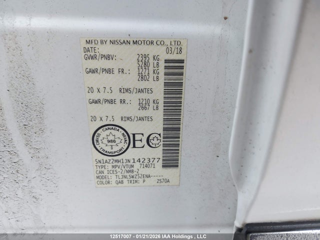 5N1AZ2MH1JN142377 Nissan Murano Midnight Edition/platinum/sl/sv