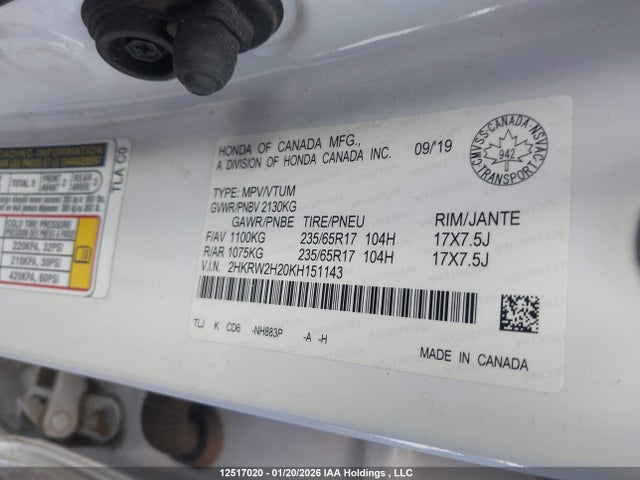 2HKRW2H20KH151143 Honda CR-V LX