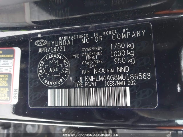 KMHLM4AG8MU186563 Hyundai Elantra Preferred Ivt With Sun And Tech Package