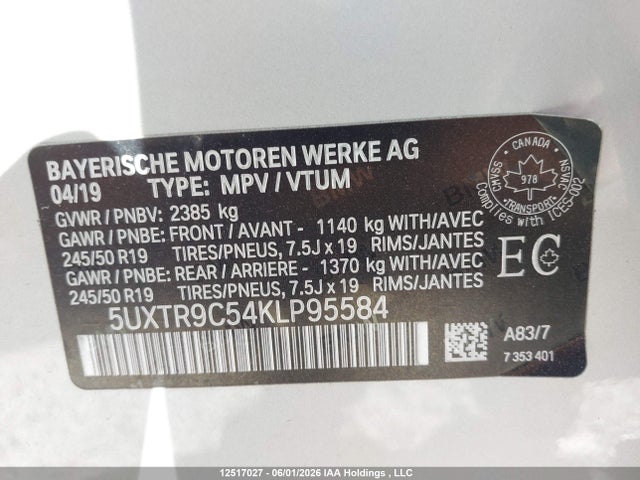 Продажа на аукционе авто 2019 Bmw X3 3.0i, vin: 5UXTR9C54KLP95584, номер лота: 12517027