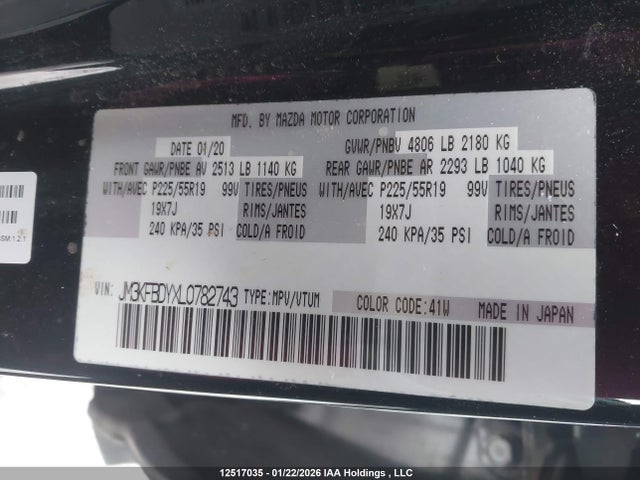 JM3KFBDYXL0782743 Mazda CX-5 GT