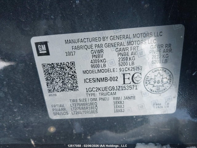 1GC2KUEG9JZ153571 Chevrolet SILVERADO 2500HD