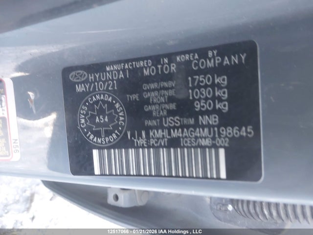 KMHLM4AG4MU198645 Hyundai ELANTRA SEL