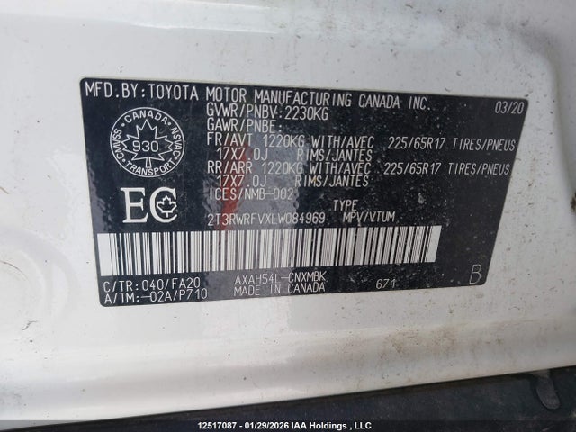2T3RWRFVXLW084969 Toyota Rav4 Hybrid Xle