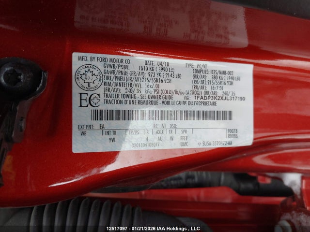 1FADP3K2XJL317190 Ford FOCUS SE