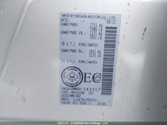 5N1AL0MM8FC543317 Infiniti QX60