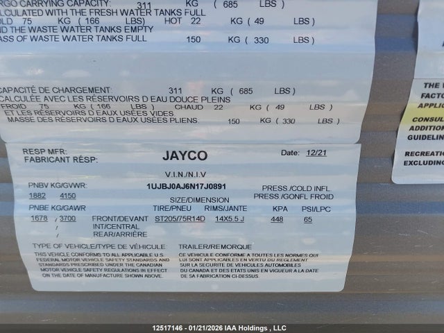 1UJBJ0AJ6N17J0891 Jayco Jayco