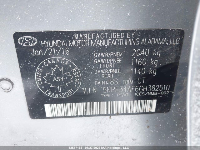 5NPE34AF6GH382510 Hyundai Sonata Sport/limited