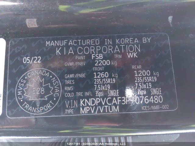 2023 Kia Sportage მანქანა იყიდება აუქციონზე, vin: KNDPVCAF3P7076480, აუქციონის ნომერი: 12517181