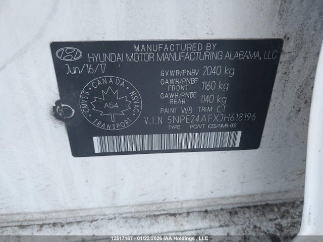 5NPE24AFXJH618196 Hyundai SONATA GL