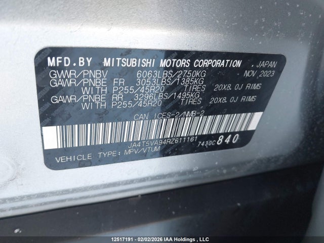 JA4T5VA94RZ611161 Mitsubishi Outlander Phev Le/sel
