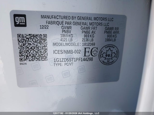1G1ZD5ST1PF144298 Chevrolet MALIBU 1LT