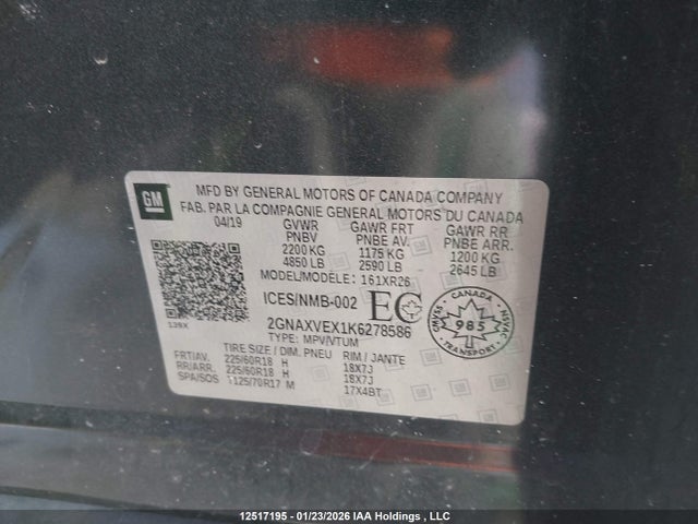 2GNAXVEX1K6278586 Chevrolet Equinox