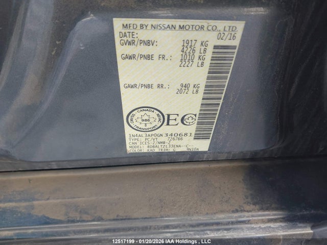 Nissan Altima 2016 1N4AL3AP0GN340681 Image 9
