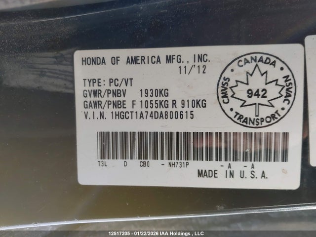 Продаж на аукціоні авто 2013 Honda Accord, vin: 1HGCT1A74DA800615, номер лоту: 12517205