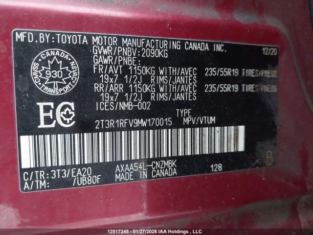2T3R1RFV9MW170015 Toyota Rav4 Xle