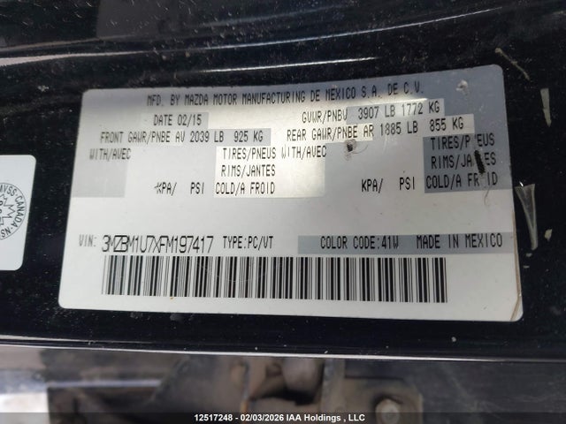 3MZBM1U7XFM197417 Mazda 3 SPORT