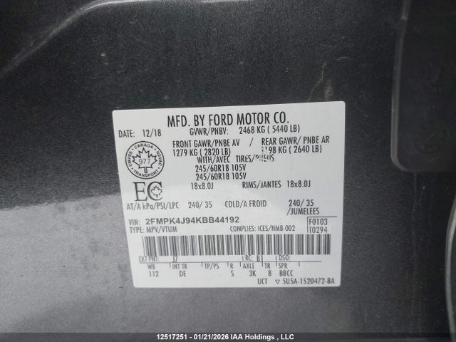 2FMPK4J94KBB44192 Ford EDGE SEL