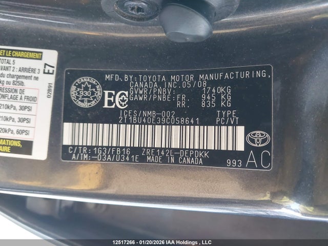 Aukcja sprzedaży 2009 Toyota Corolla S/le/xle, vin: 2T1BU40E39C058641, numer aukcji: 12517266