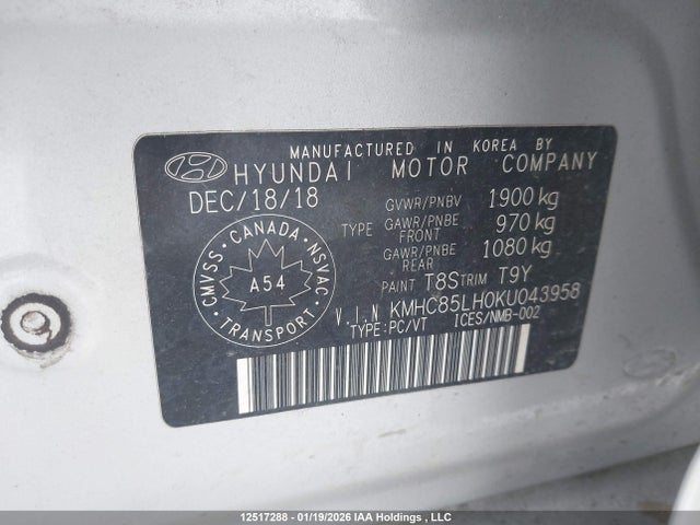 KMHC85LH0KU043958 Hyundai Ioniq Preferred