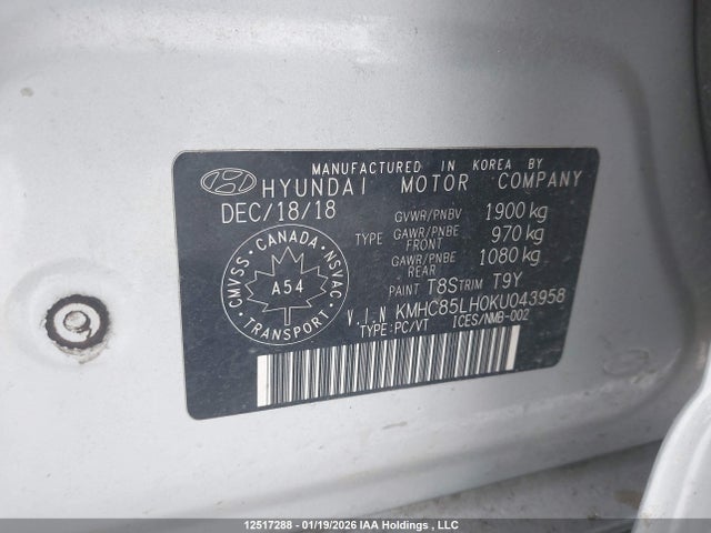 KMHC85LH0KU043958 Hyundai Ioniq Preferred