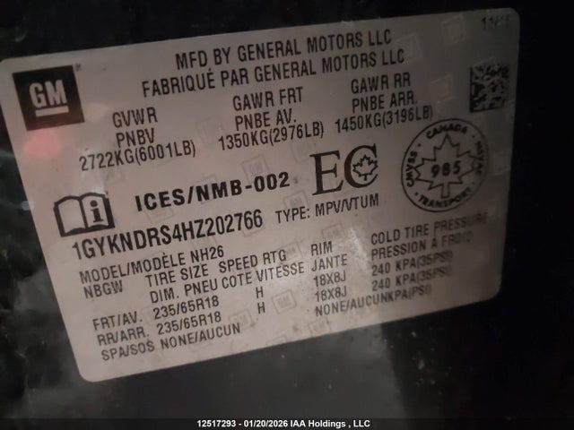 1GYKNDRS4HZ202766 Cadillac XT5 LUXURY