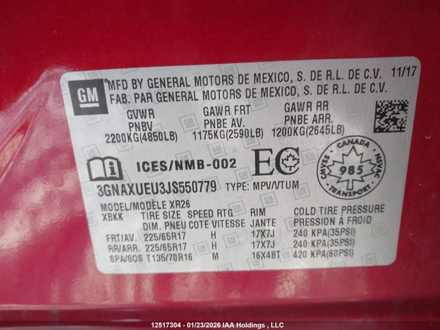 3GNAXUEU3JS550779 Chevrolet EQUINOX LT