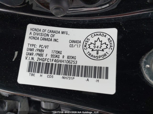 2HGFC1F46HH106253 Honda CIVIC EX