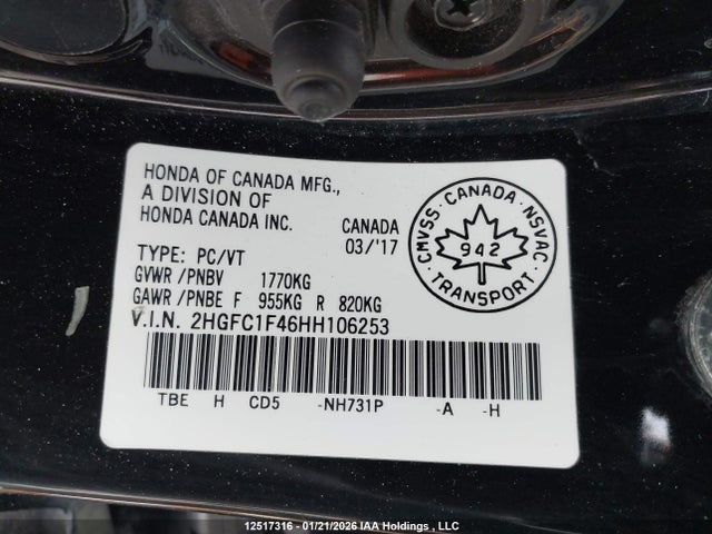 2HGFC1F46HH106253 Honda CIVIC EX