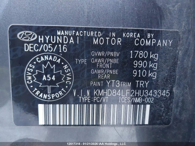 KMHD84LF2HU343345 Hyundai ELANTRA GL
