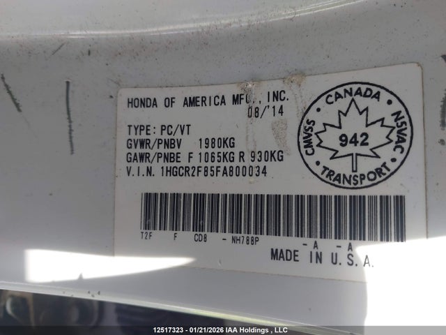1HGCR2F85FA800034 Honda ACCORD EXL