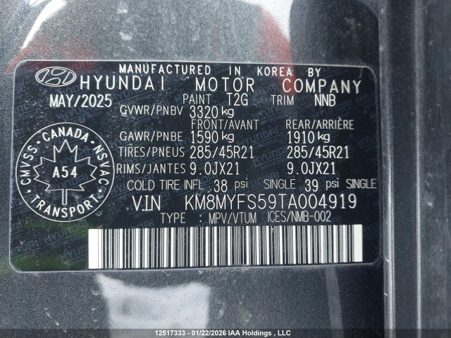 KM8MYFS59TA004919 Hyundai Ioniq 9 Preferred + Awd W/ultimate Calligraphy Package
