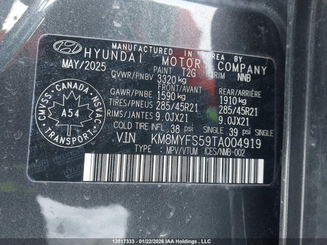 KM8MYFS59TA004919 Hyundai Ioniq 9 Preferred + Awd W/ultimate Calligraphy Package