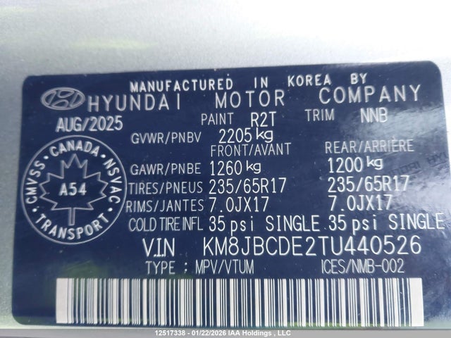 Продажа на аукционе авто 2026 Hyundai Tucson Preferred, vin: KM8JBCDE2TU440526, номер лота: 12517338