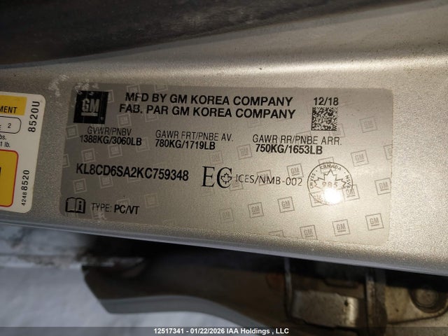 KL8CD6SA2KC759348 Chevrolet Spark 1lt Cvt