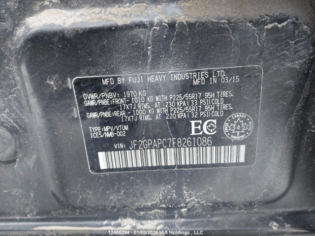 JF2GPAPC7F8261086 Subaru Xv Crosstrek Limited Package
