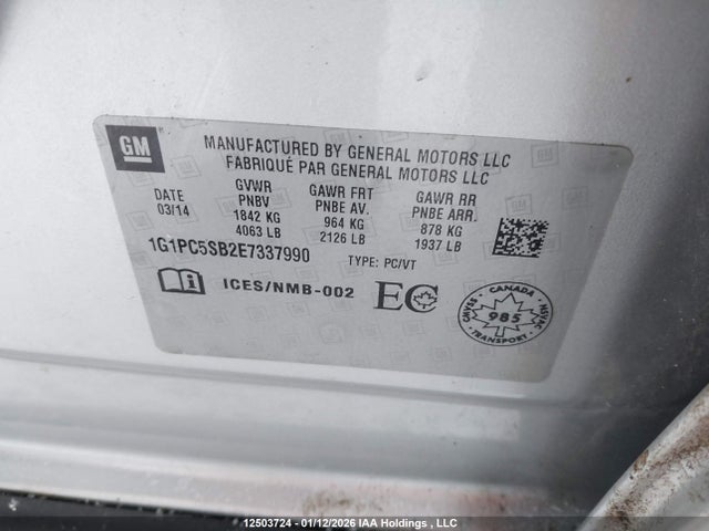 1G1PC5SB2E7337990 Chevrolet Cruze 1lt