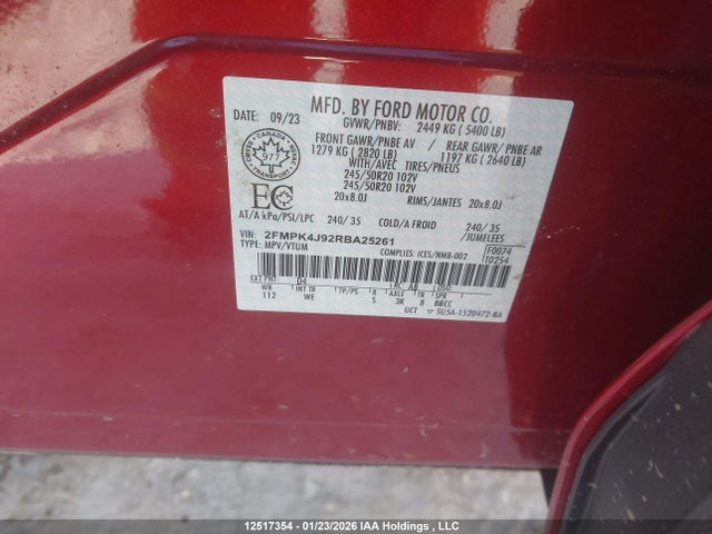 Продажа на аукционе авто 2024 Ford Edge, vin: 2FMPK4J92RBA25261, номер лота: 12517354