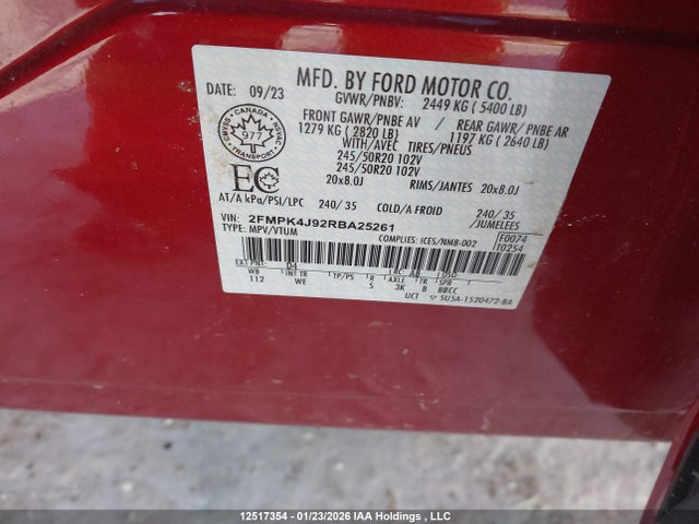 Продажа на аукционе авто 2024 Ford Edge, vin: 2FMPK4J92RBA25261, номер лота: 12517354