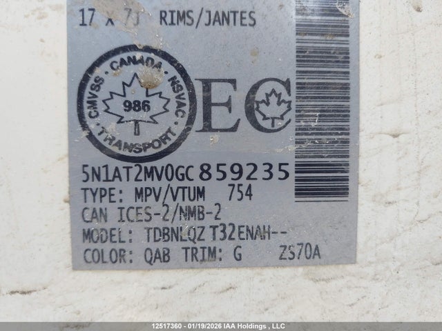 5N1AT2MV0GC859235 Nissan Rogue S/sl/sv