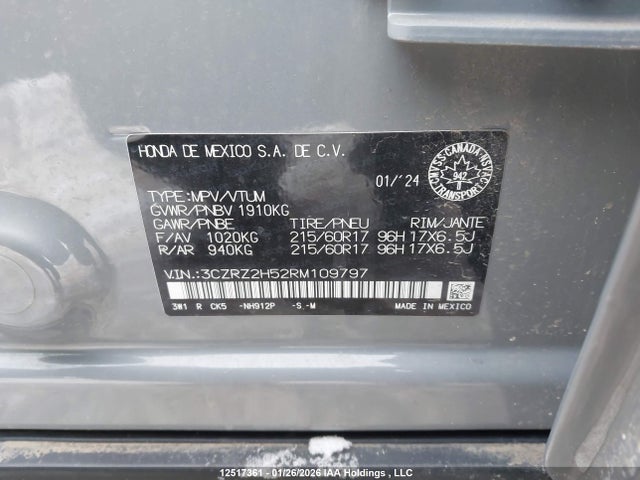3CZRZ2H52RM109797 Honda HR-V